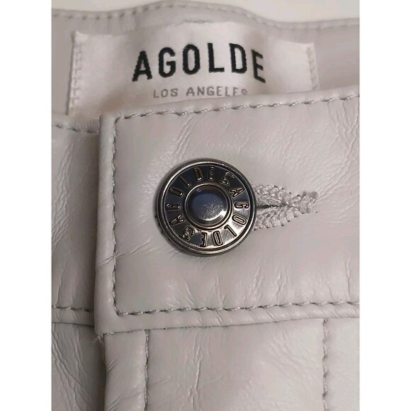 AGOLDE Sz 34 90's Pinch Waist SOFT Recycled Leather Lt Grey Straight Leg  - $348 - Picture 9 of 16